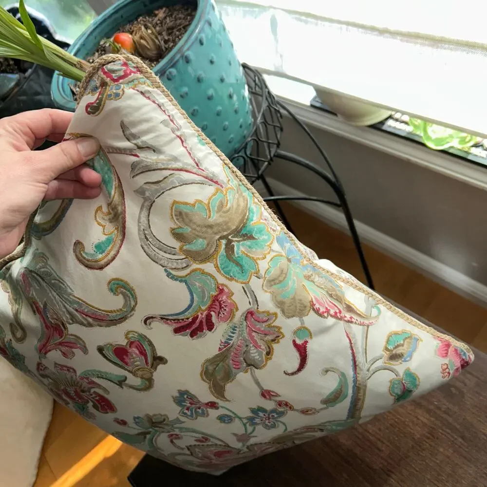Corded Accent Pillow made w Ralph Lauren Antigua Floral Cotton Fabric